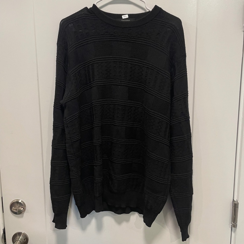 Giorgiolini Mens Black Textured Knit Wool Blend Sweater Made in Italy Large